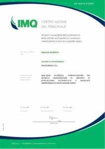 certificazione IMQ Tecnico manutentore di impianti di rivelazione automatica e manuale antincendio e di evacuazione audio