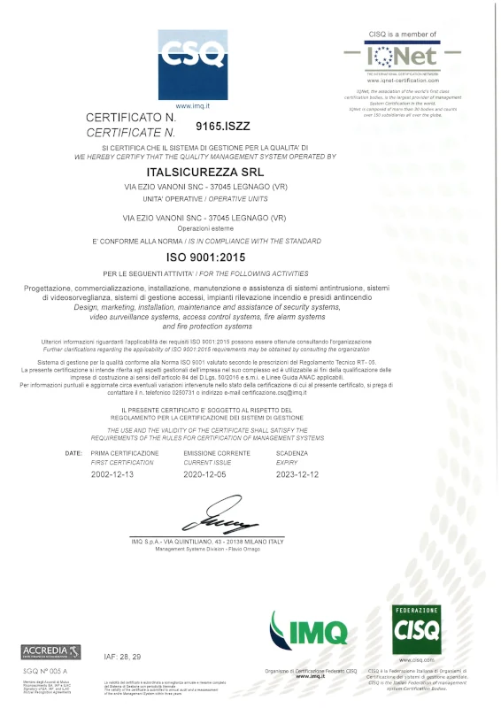 Certificazione ISO 9001 per i sistemi di gestione della Qualità