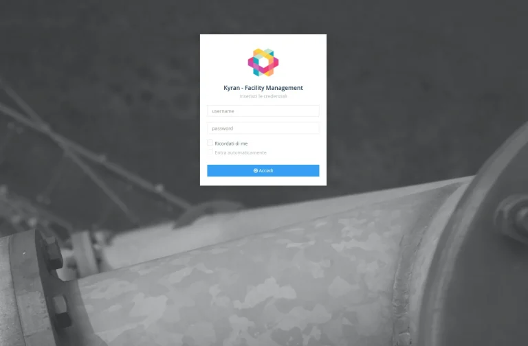 Schermata di Login del software kyran per la manutenzione dei presidi antincendio