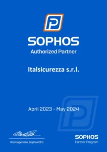 Certificazione che dichiara Italsicurezza partner Sophos