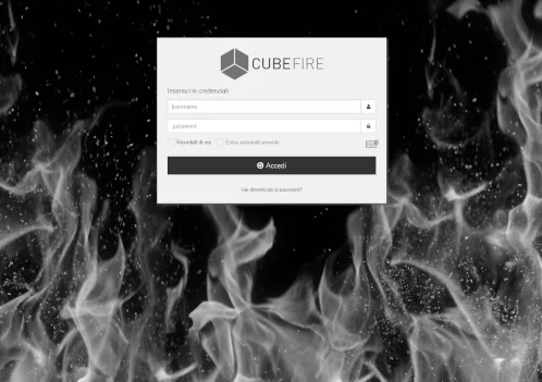 Schermata iniziale di login di CUBE Fire software per la gestione dei sistemi di rivelazione incendio
